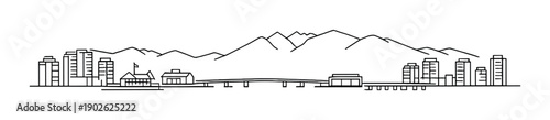 Minimalist cityscape silhouette with mountains and skyline
