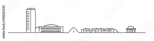 Minimalist urban skyline art with monochrome linear design