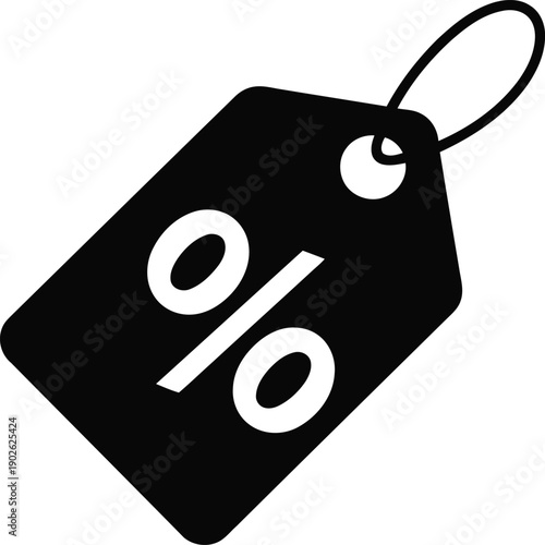 A simple black pricing tag with a white percentage symbol clearly indicating a special discount or sale