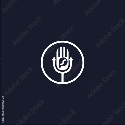 White Microphone Icon on Dark Background.