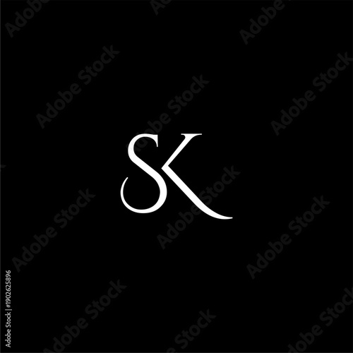 White SK Monogram Logo on Black.
