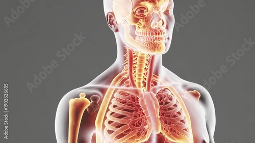 A woman's skeleton is shown in a black and white photo. The skeleton is shown in a very detailed and realistic manner, with each bone clearly visible. The photo gives off a sense of awe