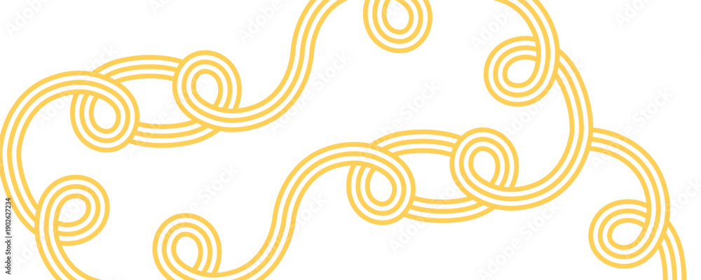 Fototapeta premium Abstract Pasta Line Pattern. Vector Seamless Food Background. Endless Yellow Spaghetti Wave Border. Ramen Noodle Swirl Texture.