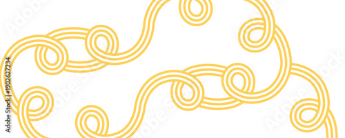 Abstract Pasta Line Pattern. Vector Seamless Food Background. Endless Yellow Spaghetti Wave Border. Ramen Noodle Swirl Texture.