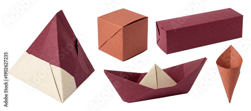 Origami-inspired paper containers sticker Set.