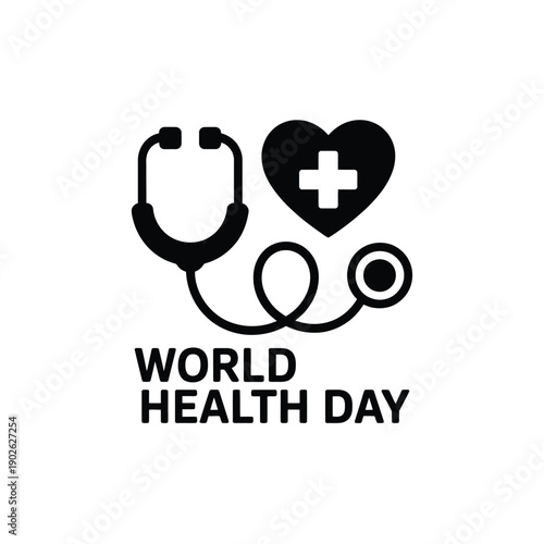World Health Day medical symbol with stethoscope and heart icon