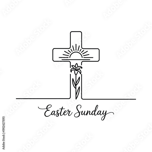 Easter Sunday celebration symbol with cross flower and sun  religious holiday icon