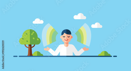 Man Meditating in Nature Mindfulness and Relaxation Concept.