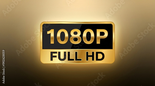 1080p Full HD logo with golden metallic effect on a gradient background Full HD high definition
