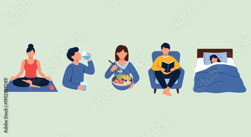 Healthy daily routine morning routine self care activities relaxation techniques.