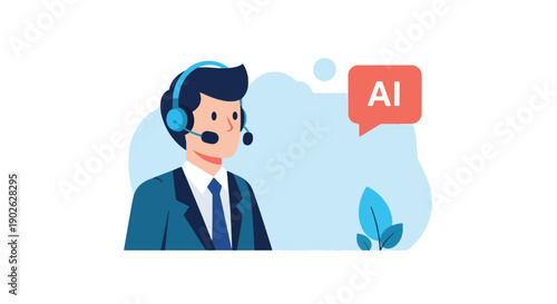 AI customer support agent with headset.