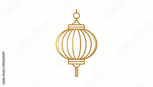 Elegant golden outline illustration of a traditional Chinese lantern, symbolizing cultural festivities and decorative light for celebrations and Asian-themed designs