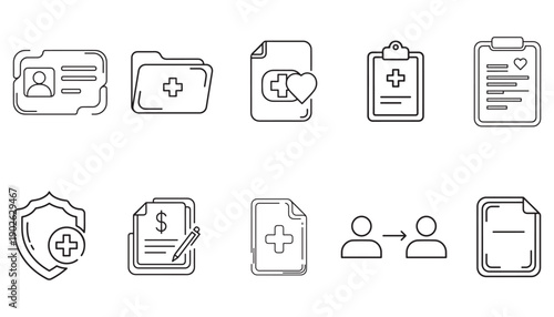 Medical Icons Health Insurance, Patient Records, and Healthcare Administration Icons
