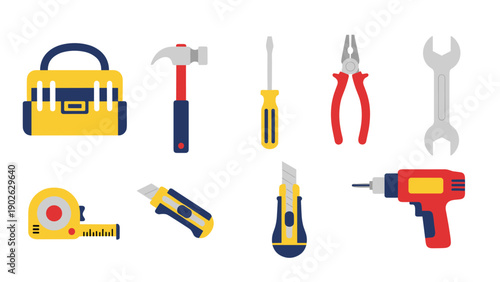 Colorful tools collection for diy projects and home improvement