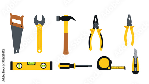 Colorful toolkit: flat design of essential hand tools for home improvement projects