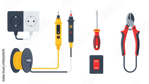 Electrical tools and switch setup in flat style for home improvement and maintenance tasks