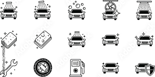 Car Wash and Automotive Service Icon Set Collection