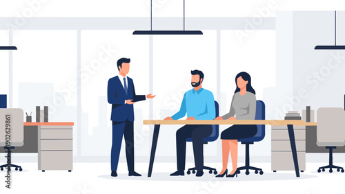 Office meeting discussion in modern workplace setting