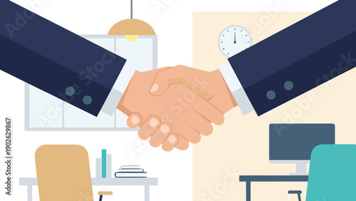 Business agreement handshake in modern office setting