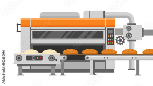 Modern bakery bread production line with conveyor and industrial equipment
