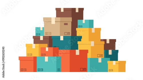 Stacked colorful boxes on white background depicting organization and storage concepts