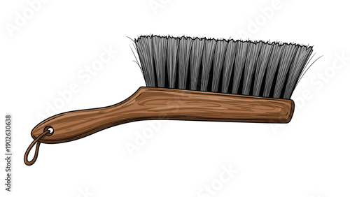 Realistic wooden handled brush with soft bristles on white background