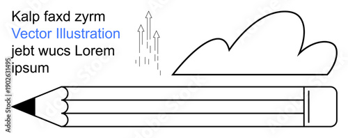 Creativity, writing, education, brainstorming, cloud computing, artistic tools. Outline of a pencil, a cloud and decorative arrows. Creativity and writing concept for design and education