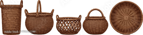 Traditional woven baskets collection, handmade wicker craftsmanship, rustic storage containers, natural fiber weaving patterns, cultural artisan design inspiration
