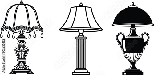 Vintage ornate table lamps with classical, neoclassical, and art deco designs, decorative bases, elegant shades, interior home decor inspiration