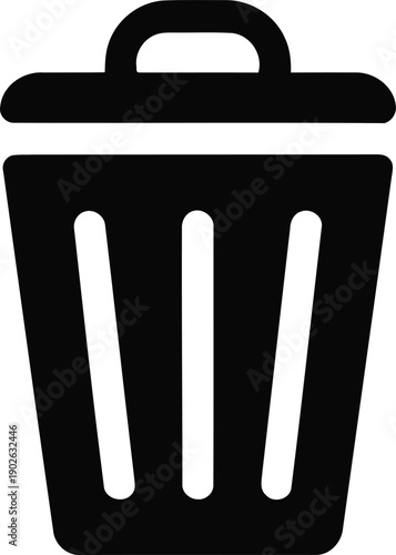 Black trash can icon symbolizing waste disposal and deletion of unwanted items