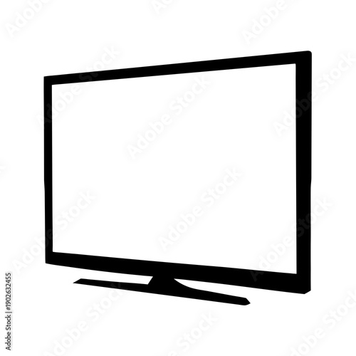 Isolated Black Flat Screen TV on Stand with White Background