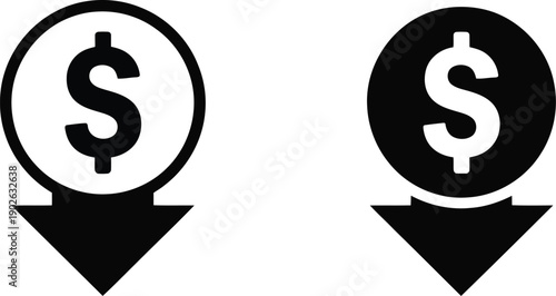 Bold financial decline and price reduction symbols showing a dollar sign with a down arrow