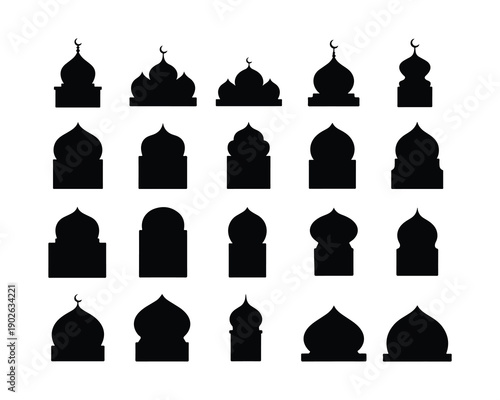 Islamic Mosque Dome Silhouette Icon Set