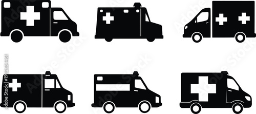 Set of ambulance icon minimal vector art illustration on a white background.
