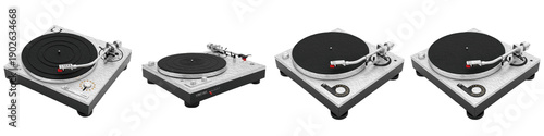 Fotografia Set of professional vinyl record players and turntables isolated on white backgr