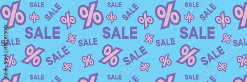 Sale Percentage Outline Icon Seamless Pattern - Seamless Vector Background for Shopping, Promotion, and E-commerce Designs on Blue Background . Wallpaper for Shop, Tax and Offer.