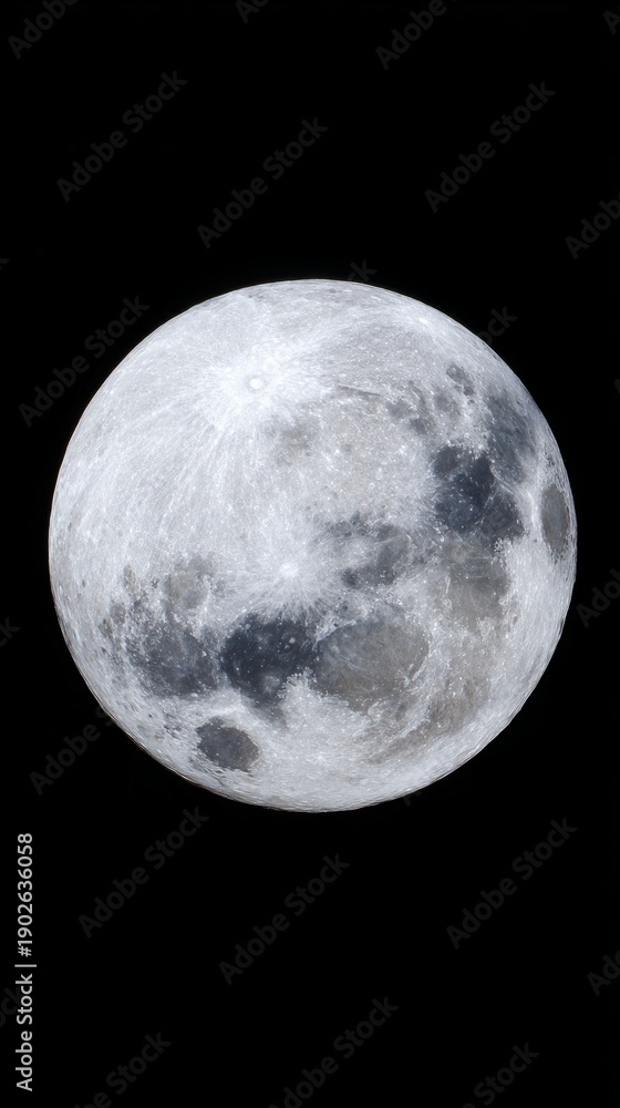 Fototapeta premium faraway. A striking close-up of the full moon, revealing intricate crater details against the dark night sky. STEM education sheets, lab safety posters, designed for biotech research communications. 