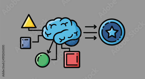 Brain process diagram concept of thought and decision.