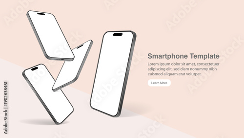 Smartphone Mockup Template with Floating Mobile Phones for App Presentation, UI UX Design, Website Banner and Digital Marketing Vector Illustration