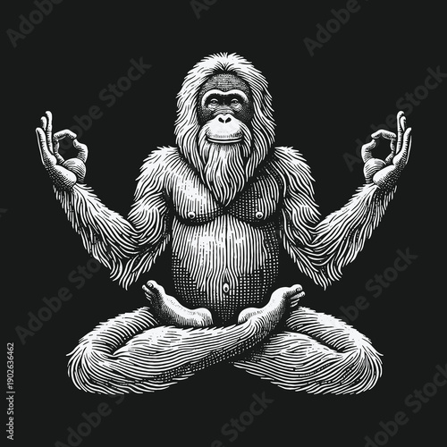 Orangutan in Lotus Position: A Meditative Ape Illustration.