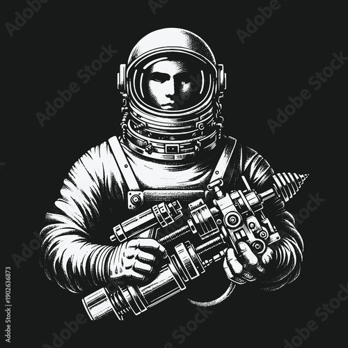 Astronaut with Advanced Drill: A Bold Exploration of Space and Technology.