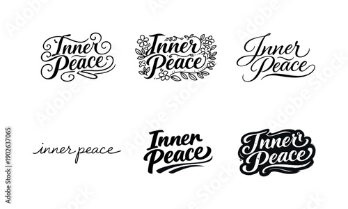 Inner Peace. Set lettering. harmonious lettering variations of the same emblematic concept, each with different artistic interpretation