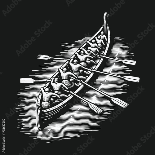 Rowing Team in Sync: A Powerful Display of Teamwork.