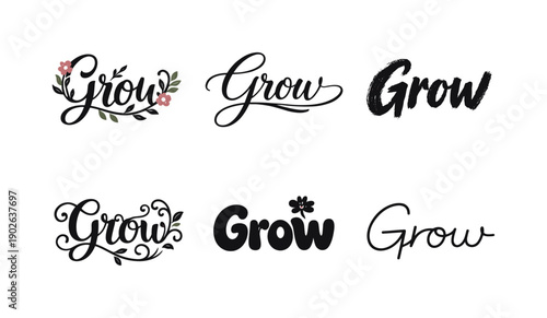 Floral growth phrase lettering. Set lettering. harmonious lettering variations of the same emblematic concept, each with different artistic