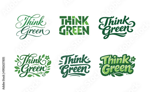 green philosophy quote. Set lettering. harmonious lettering variations of the same emblematic concept, each with different artistic