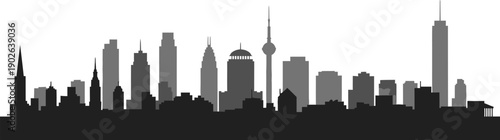 City skyline with many skyscrapers and tall buildings in gray and black silhouette  urban landscape