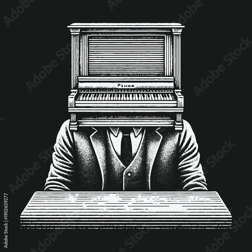 Piano Head: A Surreal Portrait of Musical Obsession.