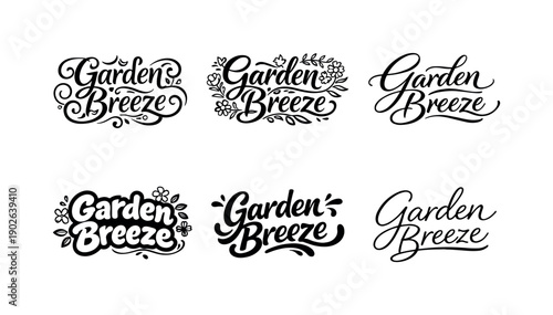 Garden breeze quote lettering. Set lettering. harmonious lettering variations of the same emblematic concept, each with different artistic