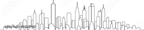 New York City skyline illustration with skyscrapers and buildings in a simple line drawing style  cityscape