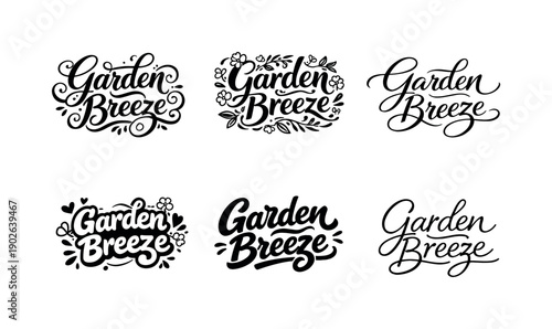 Garden breeze quote lettering. Set lettering. harmonious lettering variations of the same emblematic concept, each with different artistic